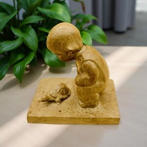 Vintage Haegar Pottery Boy with Turtle MCM Decor Gift for Him Housewarming